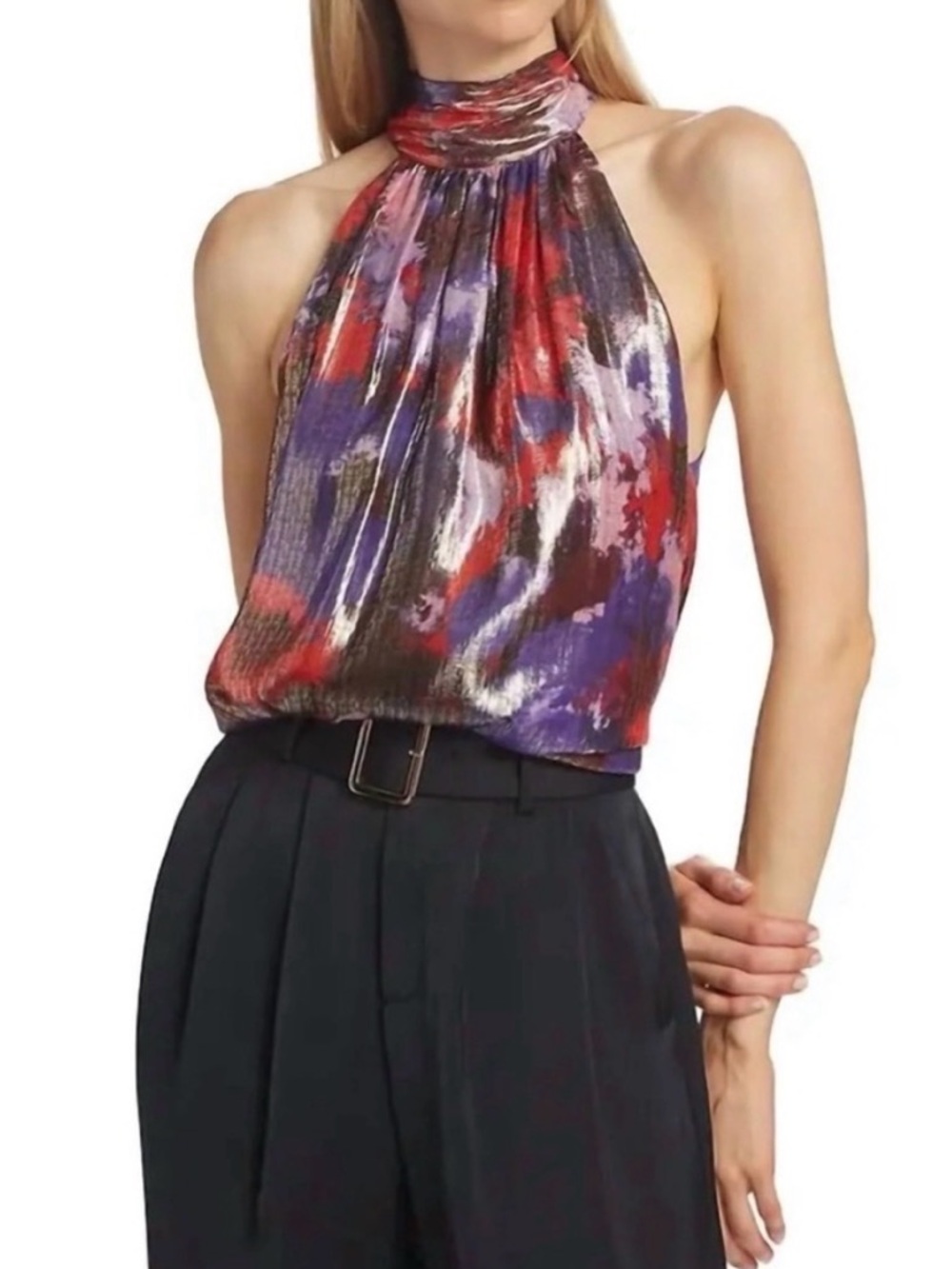 Ramy Brook Abstract Halter Satin Camisole in Red, black, Purple shine nwt